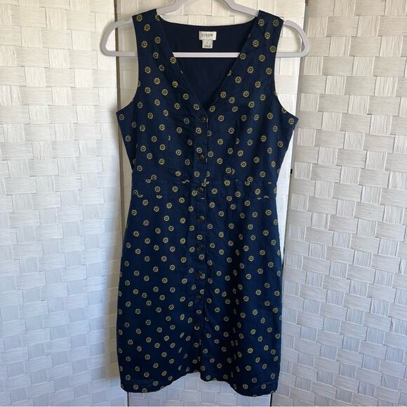 J. Crew Blue Button Up Linen Sunflower Dress Women’s Size 2 - Picture 1 of 12